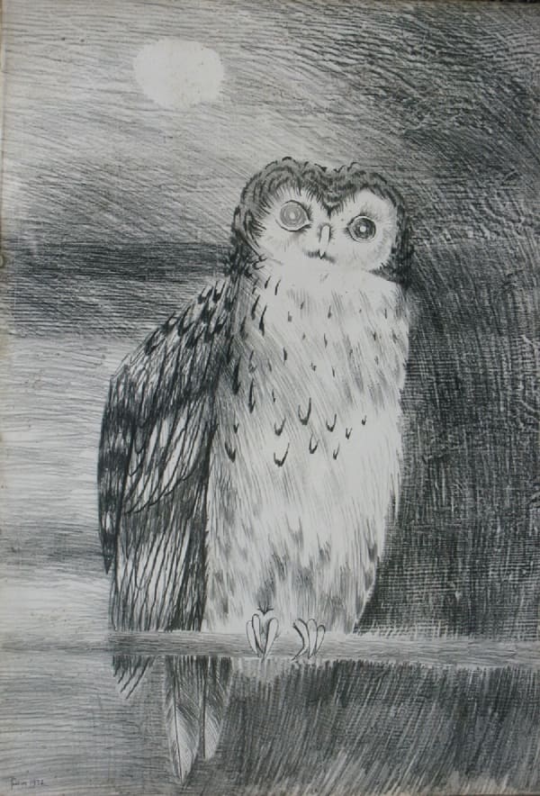 Mary Fedden OBE RA RWA, Owl on a Branch in Moonlight