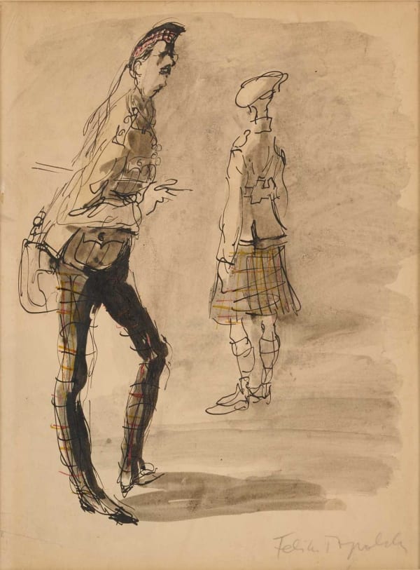 Feliks Topolski RA, Portrait of two Army Scottish Highlanders