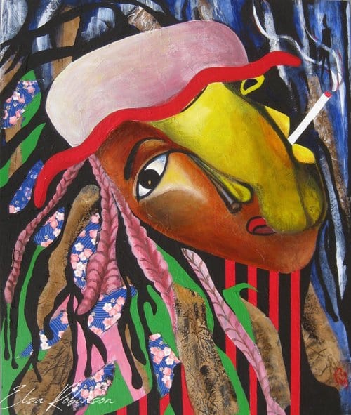 Elsa Robinson Look, 2017 acrylic paint and paper on plywood 23 x 19.5 in