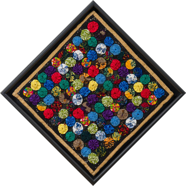 Elsa Robinson In Praise of the Ancestors, 2021 fabric and glass beads on birch panel  20 x 20 in