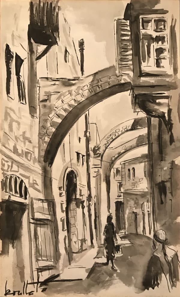 Kamal Boullata, Untitled (Jerusalem street scene), Circa 1962