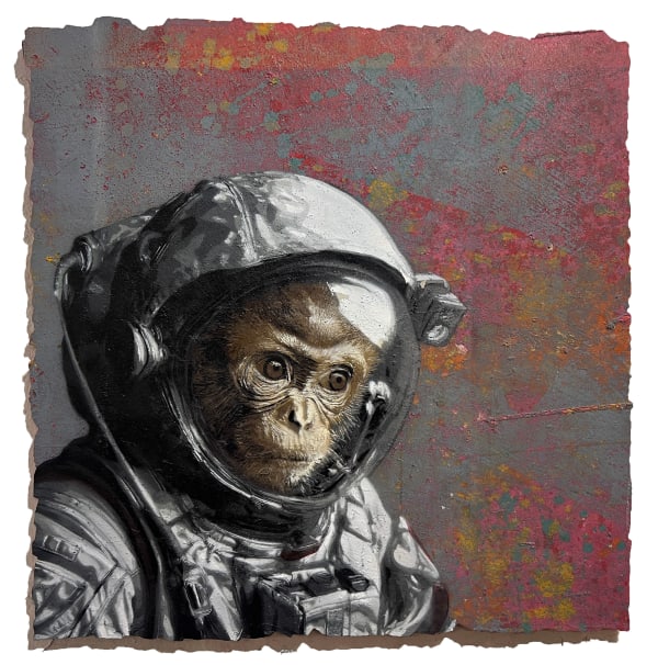 Luke Cornish (E.L.K) x Christophe Domergue Orbiting Thoughts (Pink), 2025 Aerosol on resin infused industrial peeling 100 x 102 x 1.5 cm