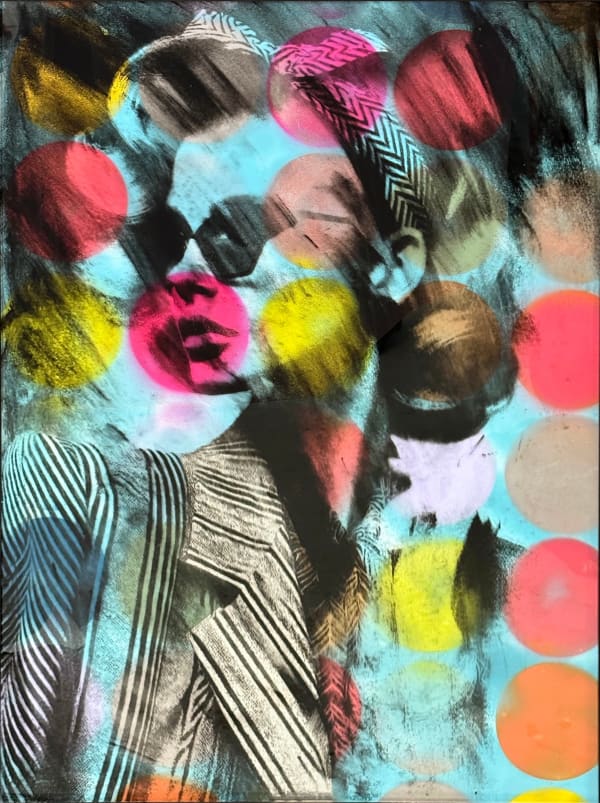 Louis Pratt Reliving the 80's, 2025 Laser-etched glass, oil paint, metallic leaf and mixed media 81 x 60 cm