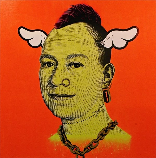 D*Face More Punk Than You Punk (Orange), 2011 screenprint and enamel on canvas 142 x 142 cm