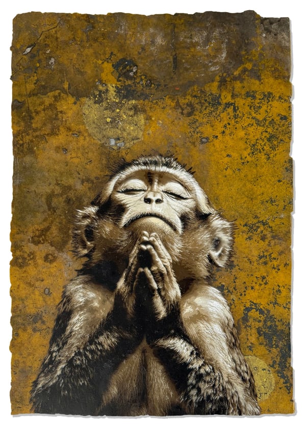 Luke Cornish (E.L.K) x Christophe Domergue Sacred Silence (Yellow), 2025 Aerosol on resin infused industrial paint 128 x 90 x 1.5 cm