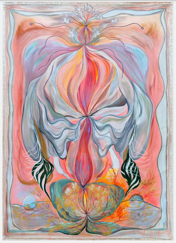 Ileana Magoda Carta de la sacroileanitis crónica, 2023 Acrylic on cotton, rabbit skin glue imprimatur 86 x 63 inches