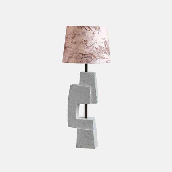 Cerne White Marble table lamp with pink silk shade