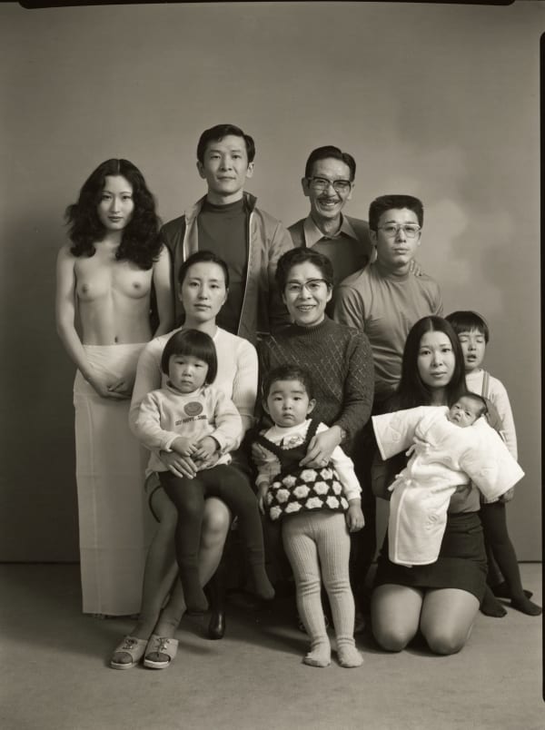 Masahisa Fukase, Family, To the far left is a student actor named O, my brother Toshiteru, my father Sukezo, my sister’s husband Hisashi Daikouji. From the bottom left: my brother’s wife Akiko, and my sister’s eldest son Manabu, my mother Mitsue, my brother’s eldest daugh, 1972