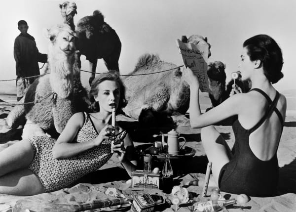 William Klein, Tatiana and Marie-Rose with Camels, Morocco, 1958
