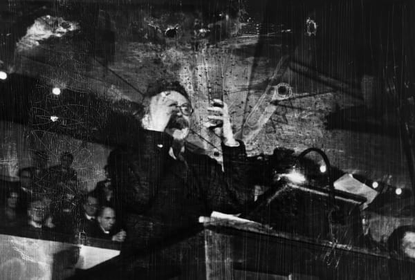 Robert Capa, Leon Trotsky lecturing in Copenhagen, Denmark, November, 1932