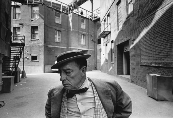 Lawrence Schiller, Buster Keaton, MGM back lot, Culver City, California, 1965