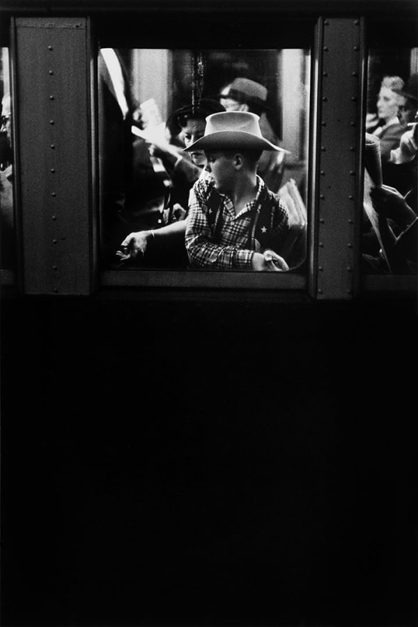 Louis Stettner, Young Cowboy in Train Window, Penn Station, New York, 1958