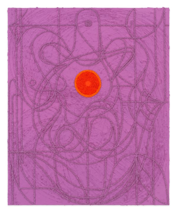 TRACY THOMASON Circumventing Her Violets, 2024 Oil and marble dust on linen 46 1/4 x 37 1/4 inches 117.5 x 94.6 cm