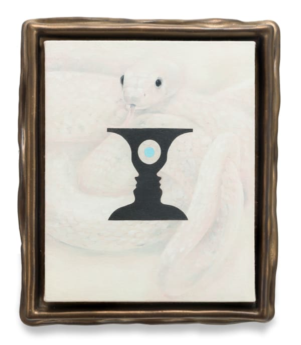 EMILY WEINER Snake, 2025 Oil on linen in stoneware frame 12 x 10 x 1 1/2 inches 30.5 x 25.4 x 3.8 cm