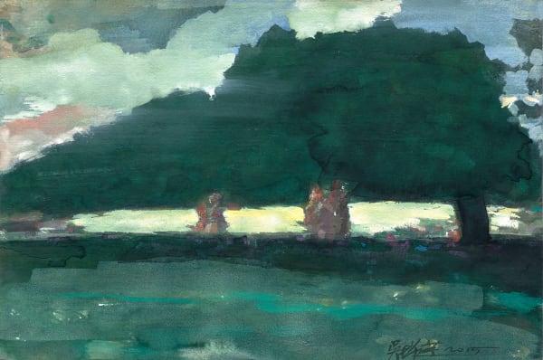 吳增榮, 《醉月湖拱橋邊有五位年青人》Five Young Men by the Drunken Moon Lake, 2015（正面）; 1994-2000（背面）