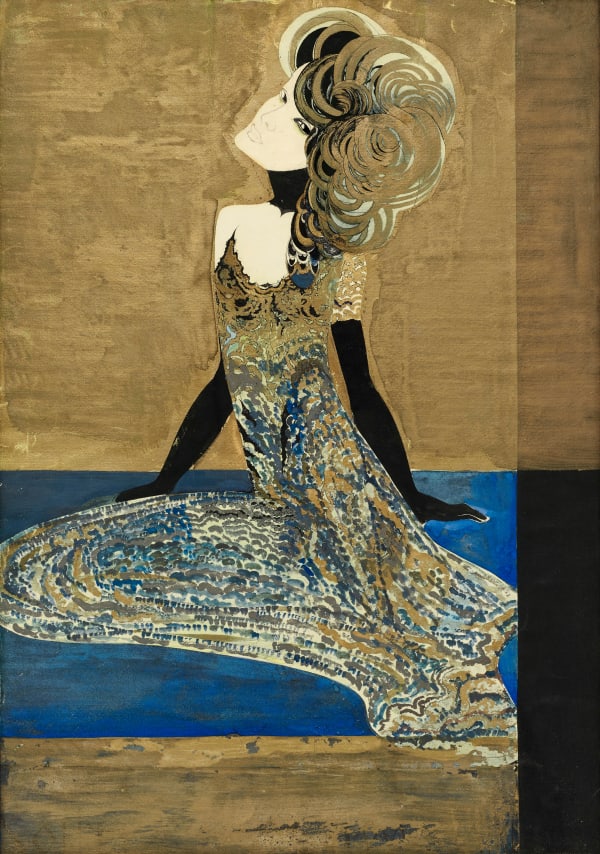 Karel de Nerée tot Babberich (1880-1909), Yvette Guilbert. Portrait idealisé, 1904-1906, Indian ink, pencil, watercolor, gouache, and gold on paper