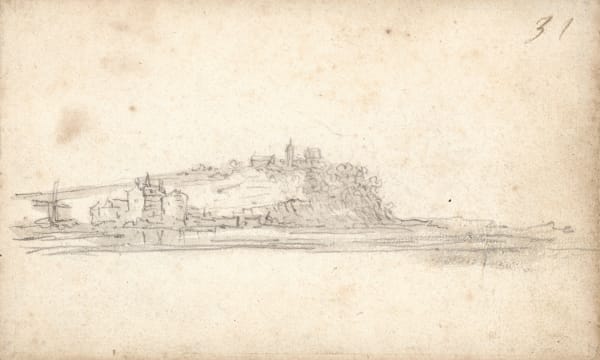 Jan van Goyen, View on the Abbey: the hill of Eltenberg and the castle at Lobith; A sailboat on the water