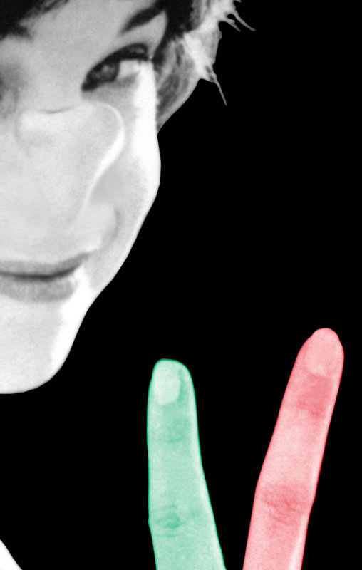 John Baldessari (1931-2020) Noses & Ears, Etc. (Part Three): Altered Person and two fingers (Green and Red), 2007