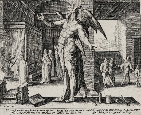 After Hendrick Goltzius (1558-1617) The Physician considered the Devil, Plate 4 from Allegories of the medical profession, 1587