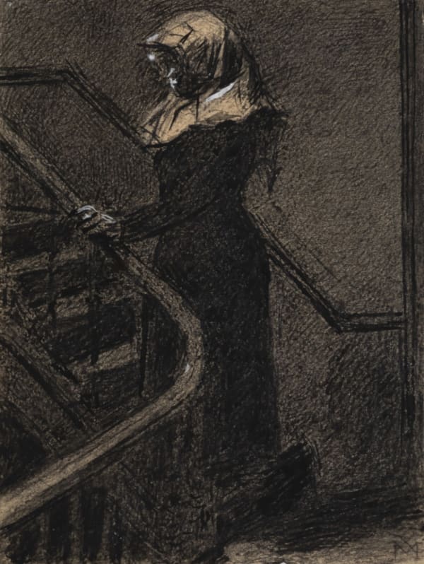 Xavier Mellery (1845-1921) Old Beguine climbing the stairs, c. 1889