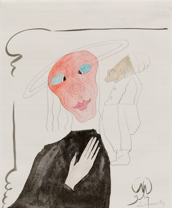 Samuel Jessurun de Mesquita (1868–1944) groteske tekening van een geestelijke en mannetje en profil, 1914