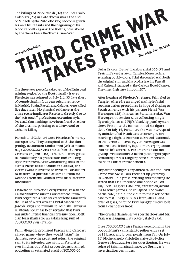 Irena Haiduk, Decapitation Index, July 18, 1968, 2011 - Ongoing