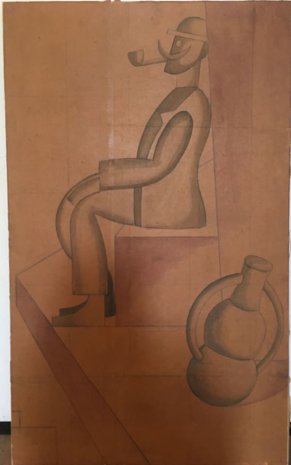 Fortunato Depero, Uomo seduto con pipa, 1920