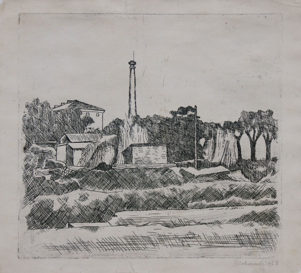 Giorgio Morandi, Paesaggio con ciminiera (Sobborghi di Bologna), 1928