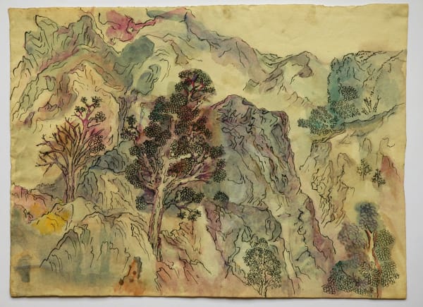 Benode Behari Mukherjee, Rocky Mountain with trees, 1953