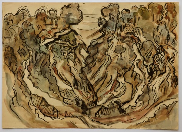 Benode Behari Mukherjee, Mountainscape with valley and mountain paths, c. 1954