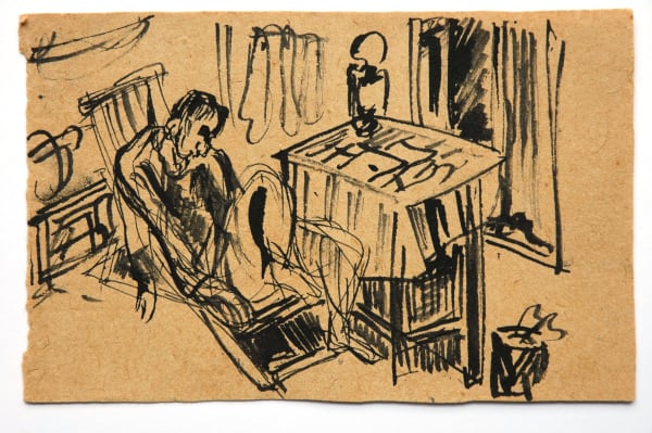 Benode Behari Mukherjee, Self portrait in a room, 1939