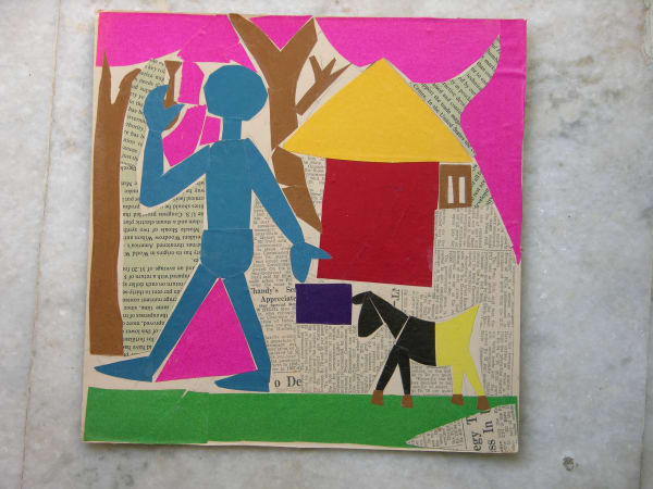 Benode Behari Mukherjee, Figure with Goat and Hut, 1969