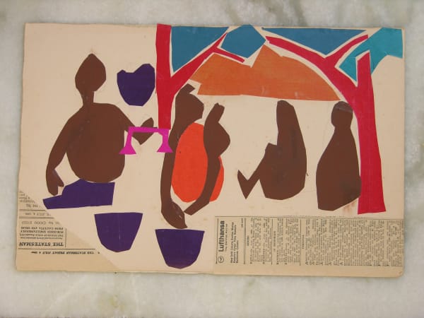 Benode Behari Mukherjee, Figure with Two Red Trees, 1969