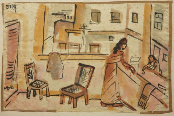 Benode Behari Mukherjee, Figure on Balcony, 2 – 1 – 57