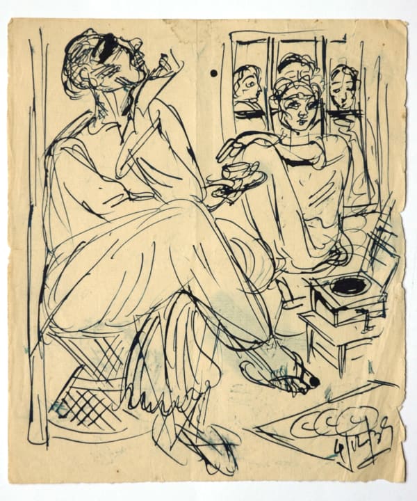 Benode Behari Mukherjee, Self Portrait (Listening to gramophone), 4.12.1939