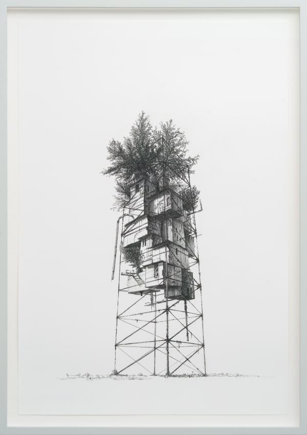 Sebastian Moldovan High-Rise of Uncertain Futures 8, 2024 Koh-i-noor Hardtmuth black lead on 300gsm paper 57 x 39 cm (63.5 x 45.5 x 4 cm framed) Courtesy of GAEP Gallery