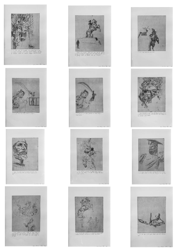 Ciprian Muresan Untitled (from the story invisible clerk, by Ilf and Petrov), 2012 etching and pencil on paper (text) 42 x 29.7 cm (46.2 x 34 x 3.3 cm framed) Edition: 1/10 Courtesy of Plan B Gallery