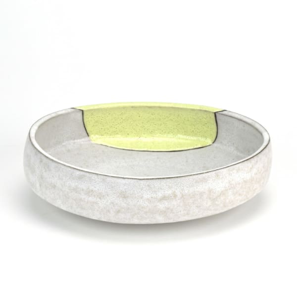 Jerilyn Virden, Oval Serving Bowl, White and Chartreuse