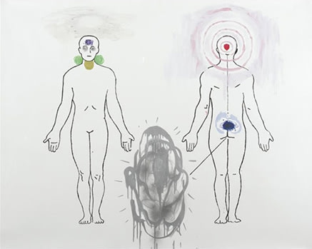 Mike Kelley, 3-21-94, 10:00 AM, Light-Sensitive Eyes, Light-Headed, Headachy, Sore Throat and Glands, Throbbing Back of Skull, Lower Back Pain, Burning Asshole, 1994