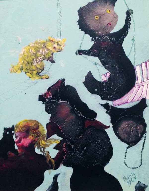 Julia Thecla Swinging Cats, 1967 Oil and pencils on Strathmore board 8 x 10 in 20.3 x 25.4 cm