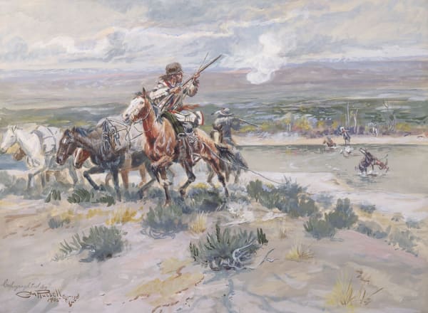 Charles Marion Russell Bridger’s Men, 1905 Watercolor, gouache on paper 11 1/2 x 15 3/4 in 29.2 x 40 cm