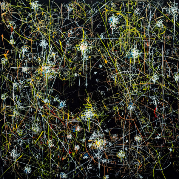 Kysa Johnson, blow up 275 - the long goodbye - subatomic decay patterns with star clusters and dark cloud Bernard 86, 2015