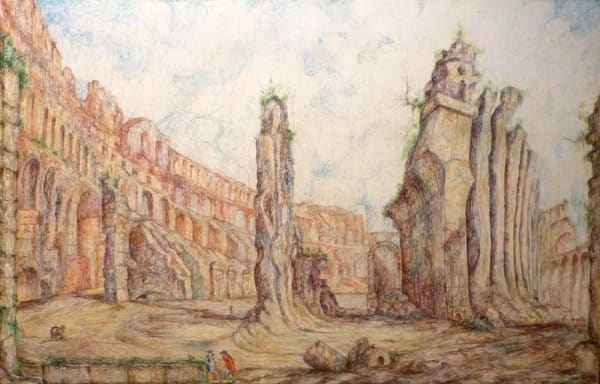 Kysa Johnson, blow up 168 - subatomic decay patterns after Piranesi's interior view of the Colosseum, 2013