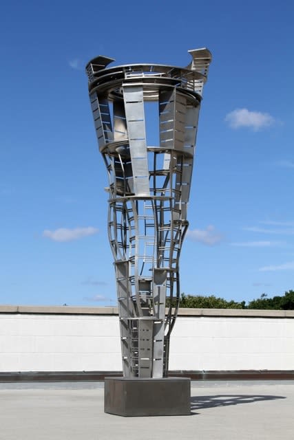 DON GUMMER - Offspring, 2004. Cast stainless steel with glass.