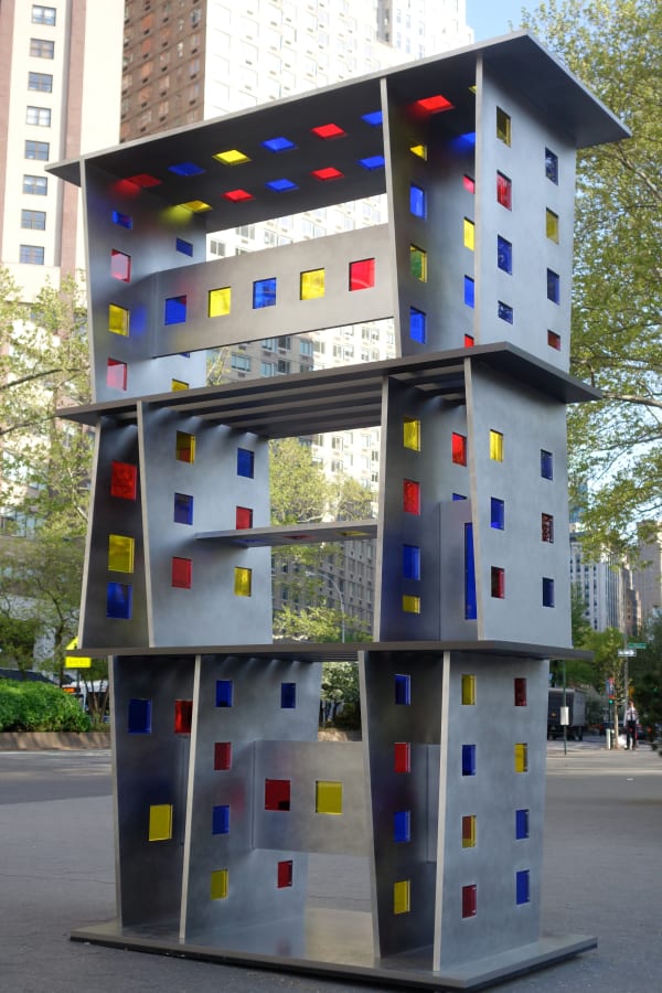 Don Gummer - Mondrian, 2014. Painted aluminum and stained glass.
