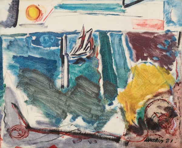 John Marin, Sailboat, Sea and Sun, 1921