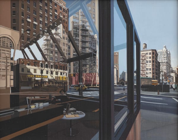 Richard Estes Bagel Nosh, 1992 Signed at center left (in reverse): RICHARD ESTES Oil on canvasboard 8⅛ x 10¼ inches 20.6 x 26 cm