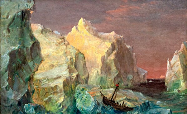 Frederic Edwin Church (1826-1900) Icebergs and Wreck in Sunset, c. 1860 Oil on paperboard mounted on canvas 8¼ x 12¼ inches 21 x 31.1 cm ON RESERVE Frederic Church often traveled great distances in search of new material for his art and headed to Labrador in 1859 to tap into the public’s fascination with polar exploration. Church had recently completed the monumental Heart of the Andes (1859; Metropolitan Museum of Art, New York) devoted South American imagery, and he looked to the Arctic for the subject of his next great picture. Church’s well-publicized journey resulted in close to one hundred field and studio sketches but it wasn’t until a year later that this material yielded The Icebergs (1861, Dallas Museum of Art).