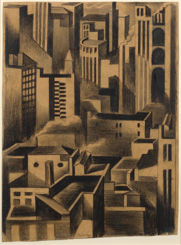 Jan Matulka, Cityscape and Untitled (View of Hill Town) (a double-sided work), c. 1924