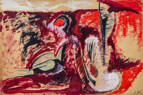 Mary Abbott (1921-2019) Untitled, c. 1950 Signed at lower right: M. Abbott; stamped with the estate stamp on verso: The Estate of / Mary Abbott / (1921–2019) Gouache and pastel on paper mounted on board 24 x 36⅛ inches 61 x 91.8 cm
